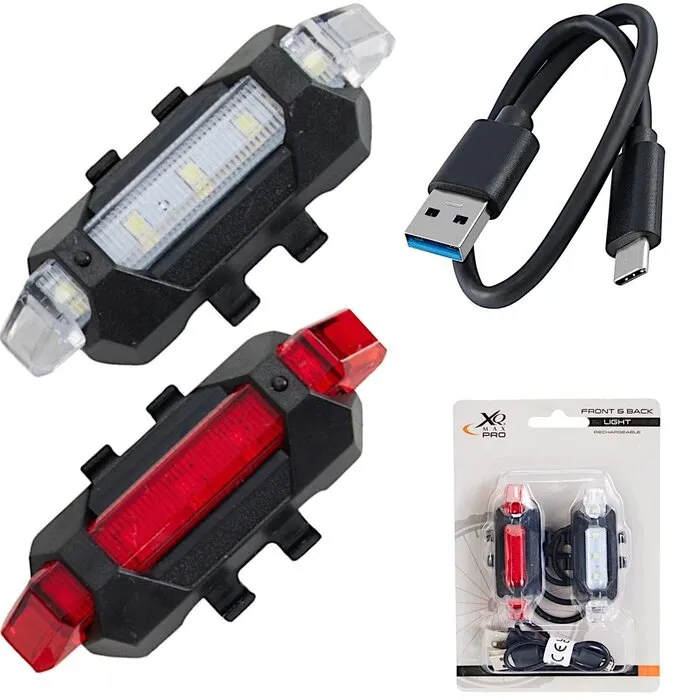 XQMAX LED fietslamp set – voor en achter – USB‑oplaadbaar – Compact & waterbestendig