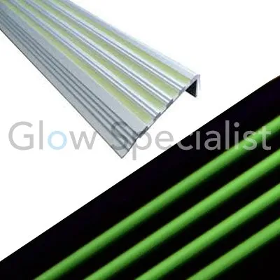 Glow in the Dark Stair Profile – Aluminium Anti‑Slip Step Profile with Luminous Insert – Per Piece