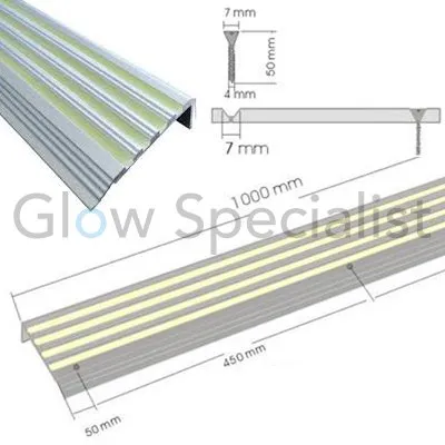 Glow in the Dark Trapprofiel – Aluminium Antislip Profiel met Lichtgevende Inleg – Per Stuk