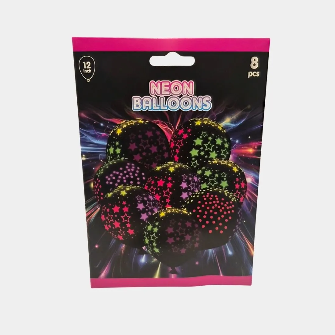 NEON BALLOONS - UV / BLACKLIGHT - DOTS / STARS - 12 INCH - 8 PIECES