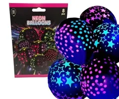 NEON BALLOONS - UV / BLACKLIGHT - DOTS / STARS - 8 PIECES