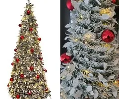 POP-UP KERSTBOOM - 150 LED WARM WIT - SNEEUW EN RODE BALLEN - 180 CM