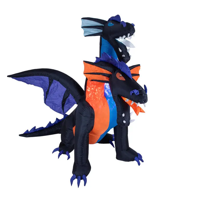 Europalms Halloween opblaasbare draak – 208 cm – tweekoppig – met LED verlichting