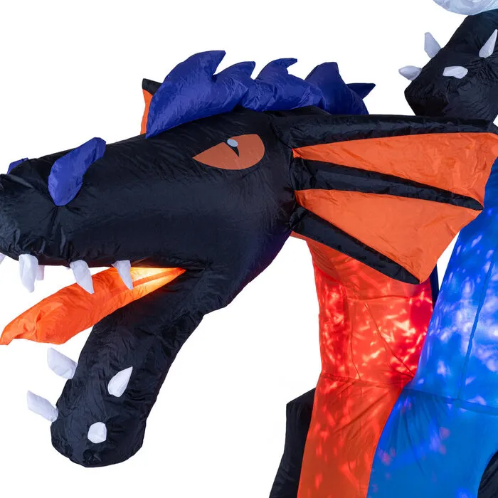 Europalms Halloween inflatable dragon – 208 cm – two‑headed – with LED lighting