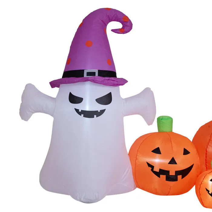Europalms Halloween opblaasbare spook met pompoenen – 244 cm – LED verlichting – zelfopblazend