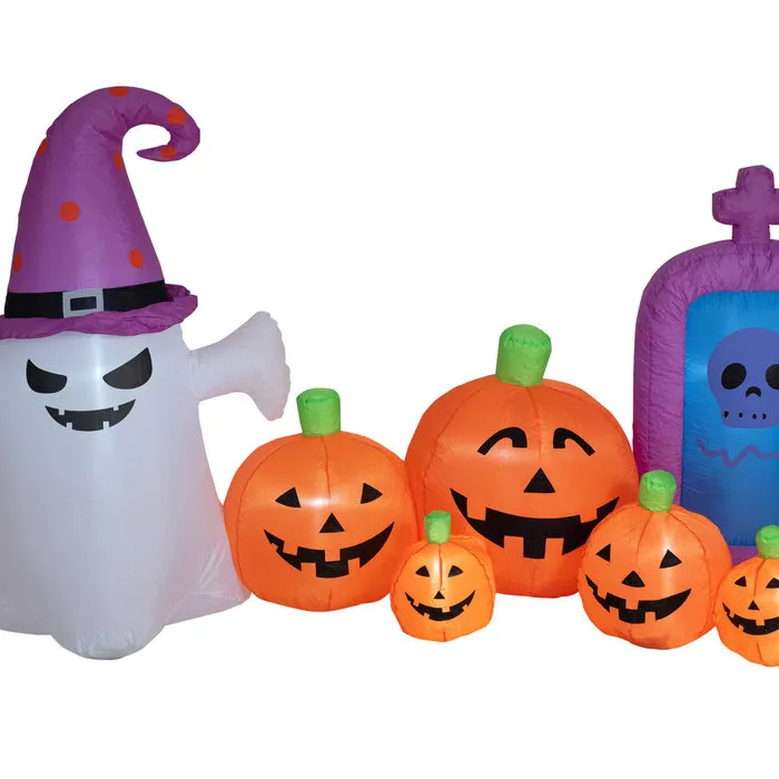 Europalms Halloween inflatable ghost with pumpkins – 244 cm – LED lighting – self‑inflating