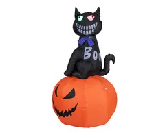 Europalms HALLOWEEN OPBLAASBARE KAT MET POMPOEN - 183 CM