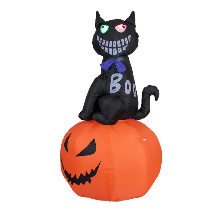 Europalms EUROPALMS Halloween Opblaasbare Kat met Pompoen – 183 cm – LED Ogen – Zelfopblazend – IP44
