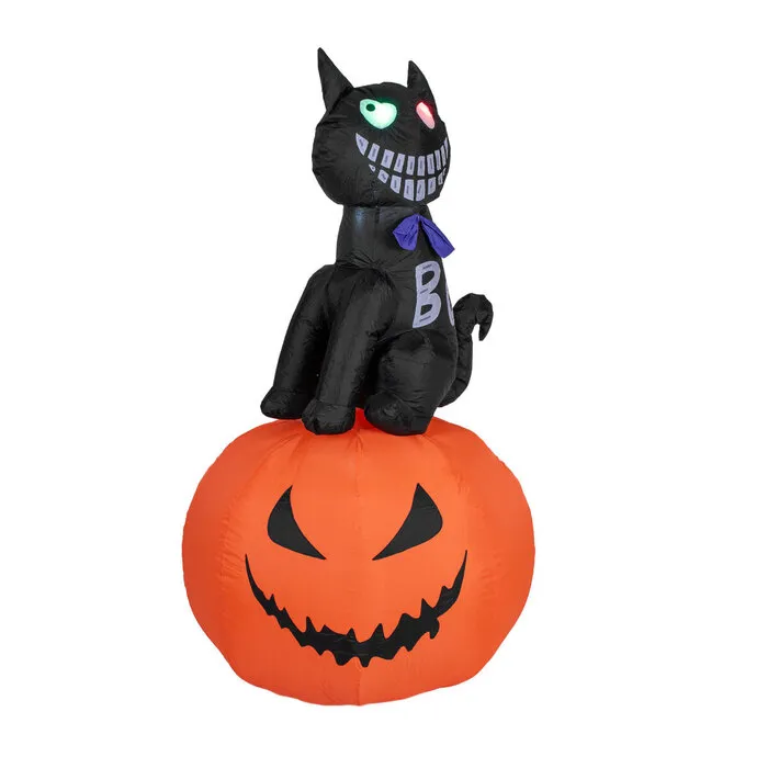 Europalms EUROPALMS Halloween Opblaasbare Kat met Pompoen – 183 cm – LED Ogen – Zelfopblazend – IP44