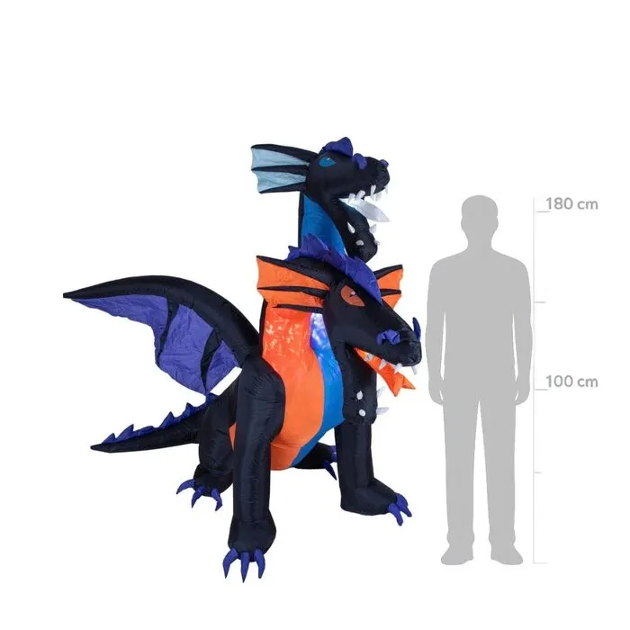 Europalms HALLOWEEN INFLATABLE DRAGON - 208 CM - TWO-HEADED – WITH LED LIGHTING