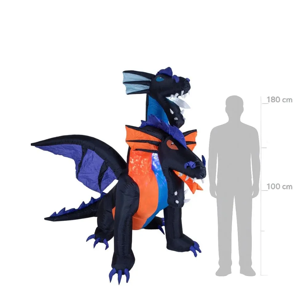 Halloween inflatable dragon – 208 cm – two‑headed – with LED