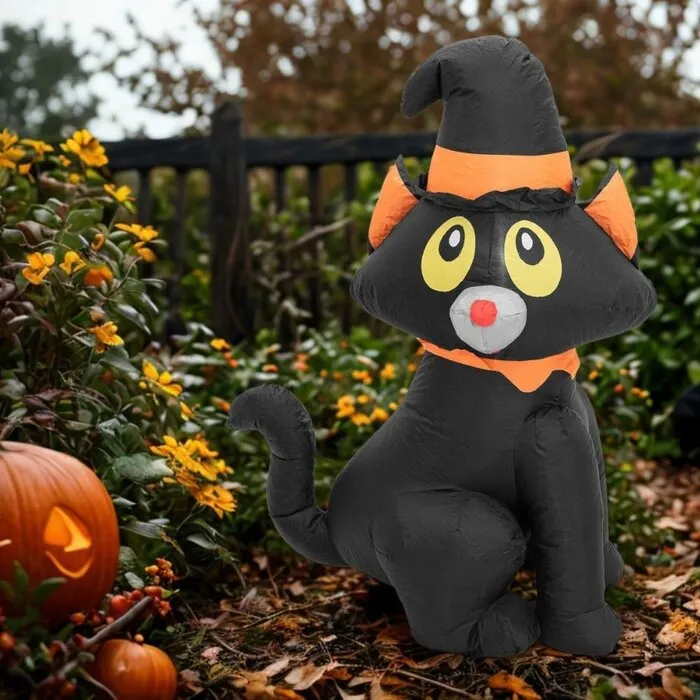 Europalms Halloween inflatable cat – 122 cm – LED lighting – self‑inflating