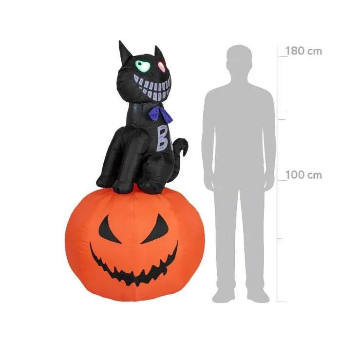 Europalms EUROPALMS HALLOWEEN INFLATABLE CAT WITH PUMPKIN – 183 CM – LED EYES – SELF INFLATAING – IP44