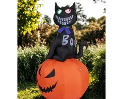Europalms HALLOWEEN OPBLAASBARE KAT MET POMPOEN - 183 CM