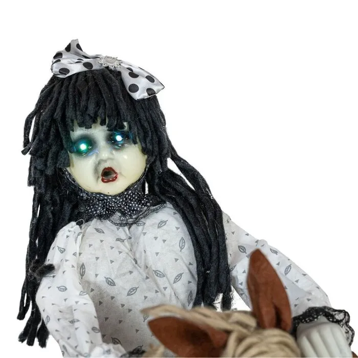 Europalms HALLOWEEN - CREEPY GIRL ON ROCKING HORSE - 72 CM – ANIMATED 72 CM