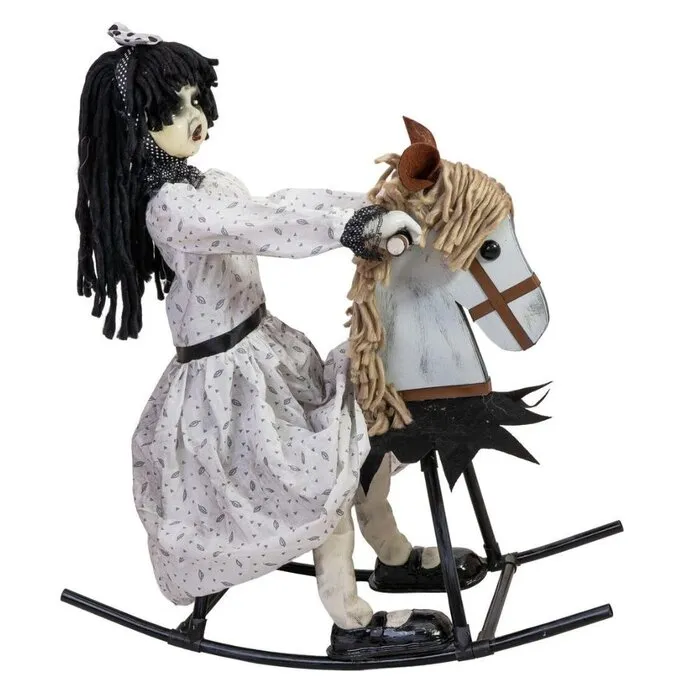 Europalms HALLOWEEN - CREEPY GIRL ON ROCKING HORSE - 72 CM – ANIMATED 72 CM