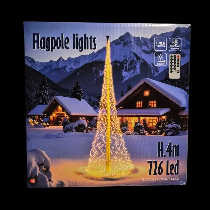 VLAGGENMASTVERLICHTING - 726 LED - WARM WIT - 4 M - MET AFSTANDSBEDIENING