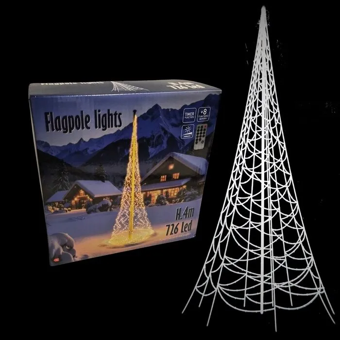 VLAGGENMASTVERLICHTING - 726 LED - WARM WIT - 4 M - MET AFSTANDSBEDIENING