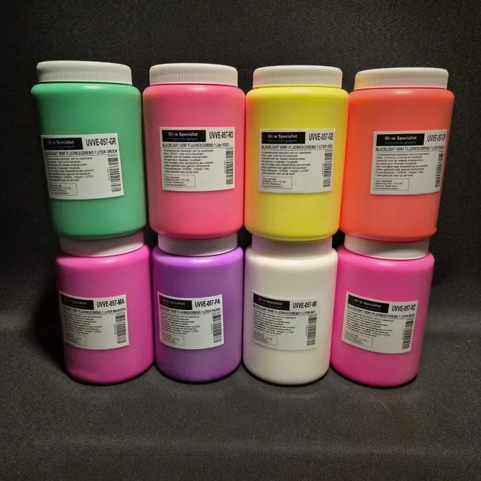 FLUORESCENT BLACKLIGHT PAINT WATER BASED - 1 LITRE - VARIOUS COLOURS
