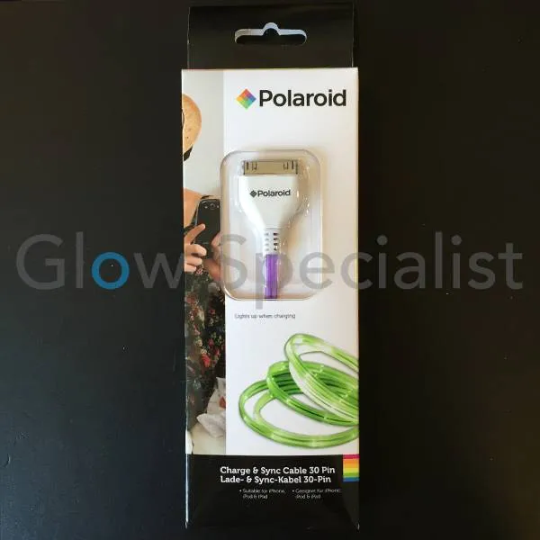 LICHTGEVENDE LED OPLAADKABEL 30-PINS - GROEN / PAARS