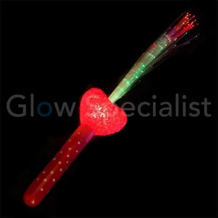 Fiberstick met rood LED hart – Glowstick met lichteffect – Kinderfeestjes & Valentijn