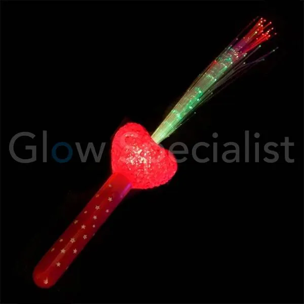 Fiberstick with red LED heart – Glowstick with light effects – Parties & Valentine