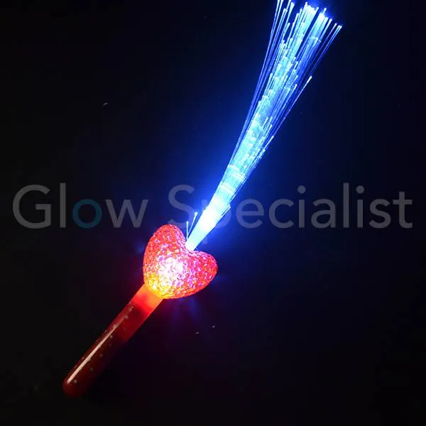 Fiberstick met rood LED hart – Glowstick met lichteffect – Kinderfeestjes & Valentijn