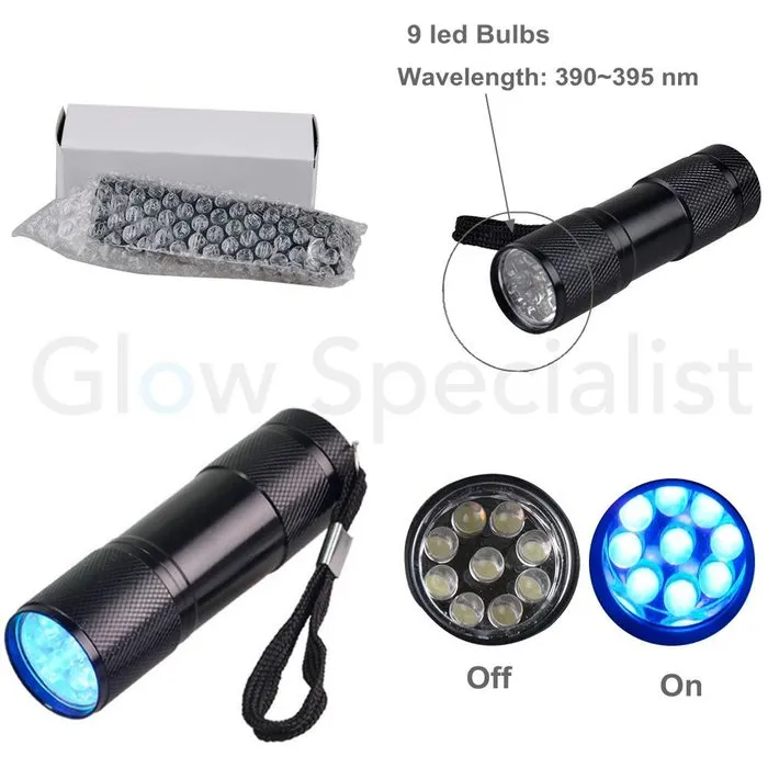 Glow Specialist UV Flashlight 9 LED – 395nm – Compact AAA Model