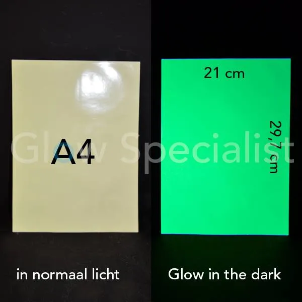 Glow in the Dark A4 Stickervel – 240 x 297 mm – Lichtgevend Vinyl Stickerpapier