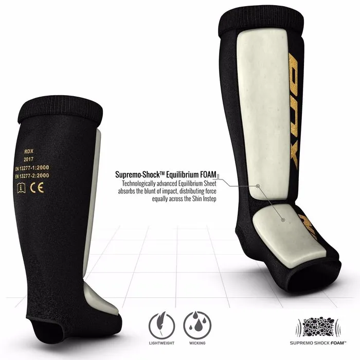 RDX Sports Hosiery Shin Instep Foam Zwart-Goud
