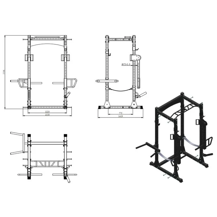 PT Essentials THE CAGE Power Rack met Jammer Arms - Extended Versie