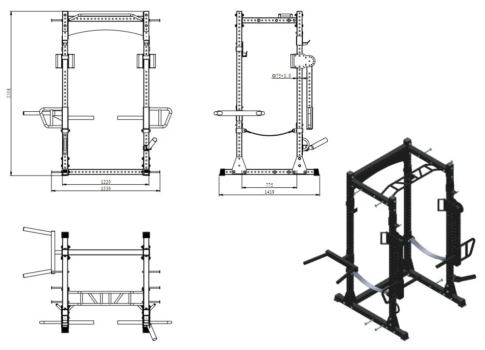 PT Essentials THE CAGE Power Rack met Jammer Arms - Extended Versie