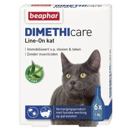 Beaphar DIMETHIcare Line-On Kat 6 pipetten | Tegen vlooien en teken zonder insecticiden