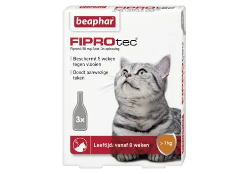 Beaphar Fiprotec Spot-On Kat tegen Vlooien en Aanwezige Teken | 4 Pipetten
