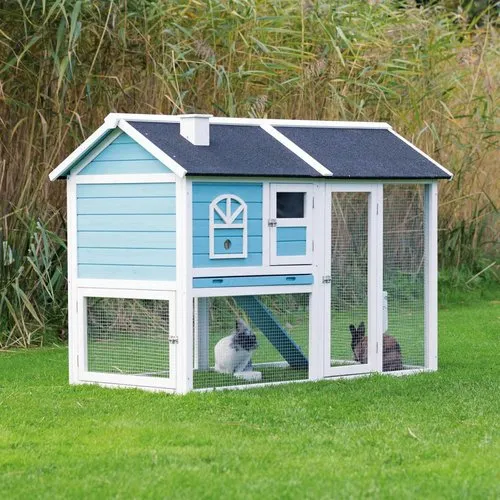 Trixie Konijnenhok met ren 2 etages blauw/wit | 156 x 110 x 80 cm