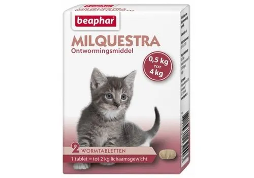 Beaphar Milquestra Ontworming Kat tegen Spoelwormen, Haakwormen en Lintwormen | 2 of 4 Tabletten