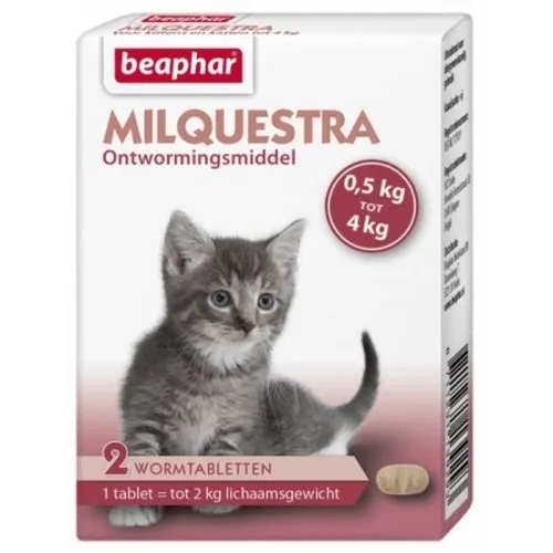 Beaphar Milquestra Ontworming Kat tegen Spoelwormen, Haakwormen en Lintwormen | 2 of 4 Tabletten