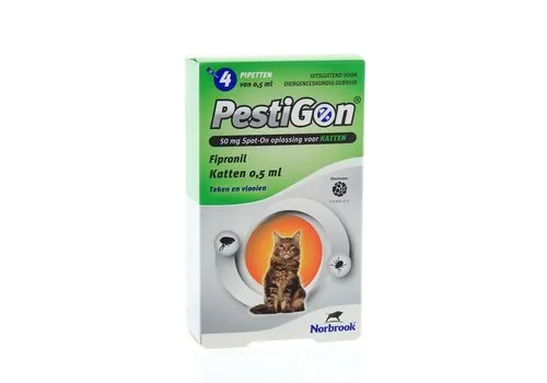 Pestigon Pestigon vlooien- en tekenmiddel kat | 4 pipetten van 0,5 ml | Fipronil 50 mg | Tot 5 weken vlooienbescherming