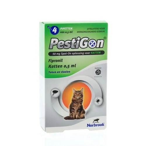 Pestigon Pestigon vlooien- en tekenmiddel kat | 4 pipetten van 0,5 ml | Fipronil 50 mg | Tot 5 weken vlooienbescherming