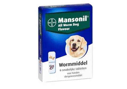 Mansonil Ontwormingstabletten Hond tegen Spoel-, Haak-, Zweep- en Lintwormen |