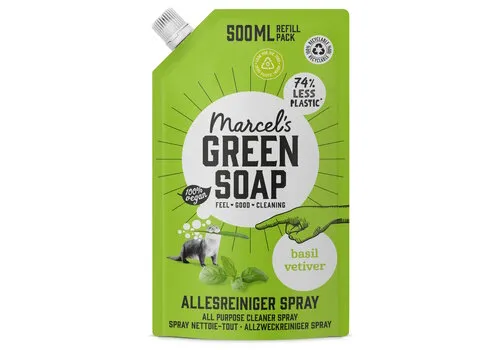 Marcel's Green Soap Allesreiniger Spray Basilicum En Vertivert Gras Navulling 500 ML