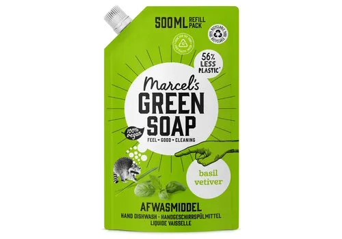 Marcel's Green Soap Afwasmiddel Basilicum & Vertivert Gras Navulling 500 ML