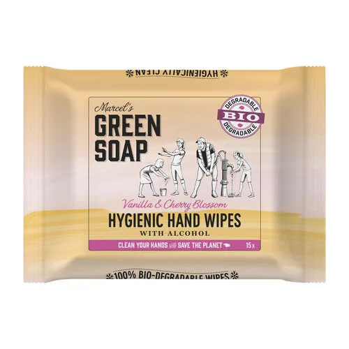 Marcel's Green Soap Hand Wipes Vanilla & Cherry Blossom 15 Stuks Marcel's Green Soap Hand Wipes Vanilla & Cherry Blossom 15 Stuks