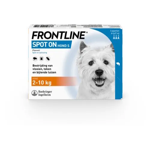 Frontline Spot-on Vlooien- en Tekenpipetten Hond 2 tot 10 kg | 3 x 0,67 ml | Tegen Vlooien, Teken en Bijtende Luizen