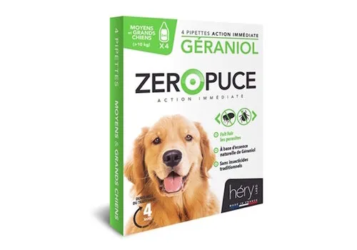 Hery Zeropuce Vlooiendruppels hond geraniol L boven 10 KG