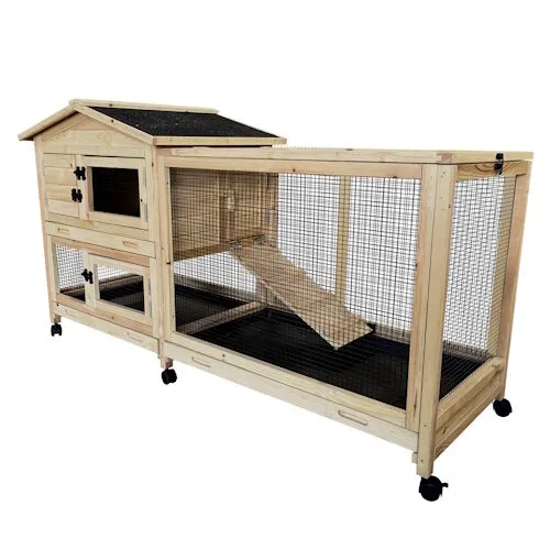 Duvo+ Woodland konijnenhok met wielen Hoppy pinus Houtkleurig