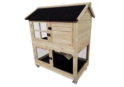 Duvo+ Woodland konijnenhok met wielen Flappy pinus Houtkleurig