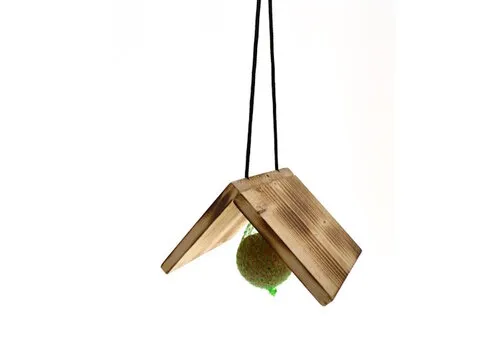 Tweetfeed Vetbolhouder met houten dakje – 16 × 12 × 8 cm