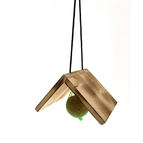 Tweetfeed Vetbolhouder met houten dakje – 16 × 12 × 8 cm