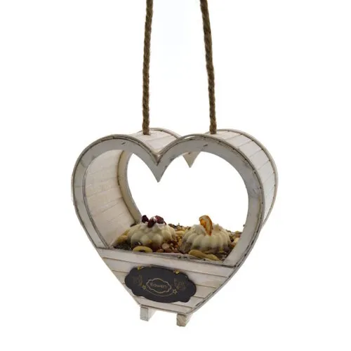 Tweetfeed Vogeltaart hangend hart hout – 25 × 25 × 10 cm